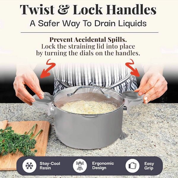 Gotham Steel 5 Qt Light Grey Ultra Nonstick Ceramic Pasta Pot with Strainer Lid