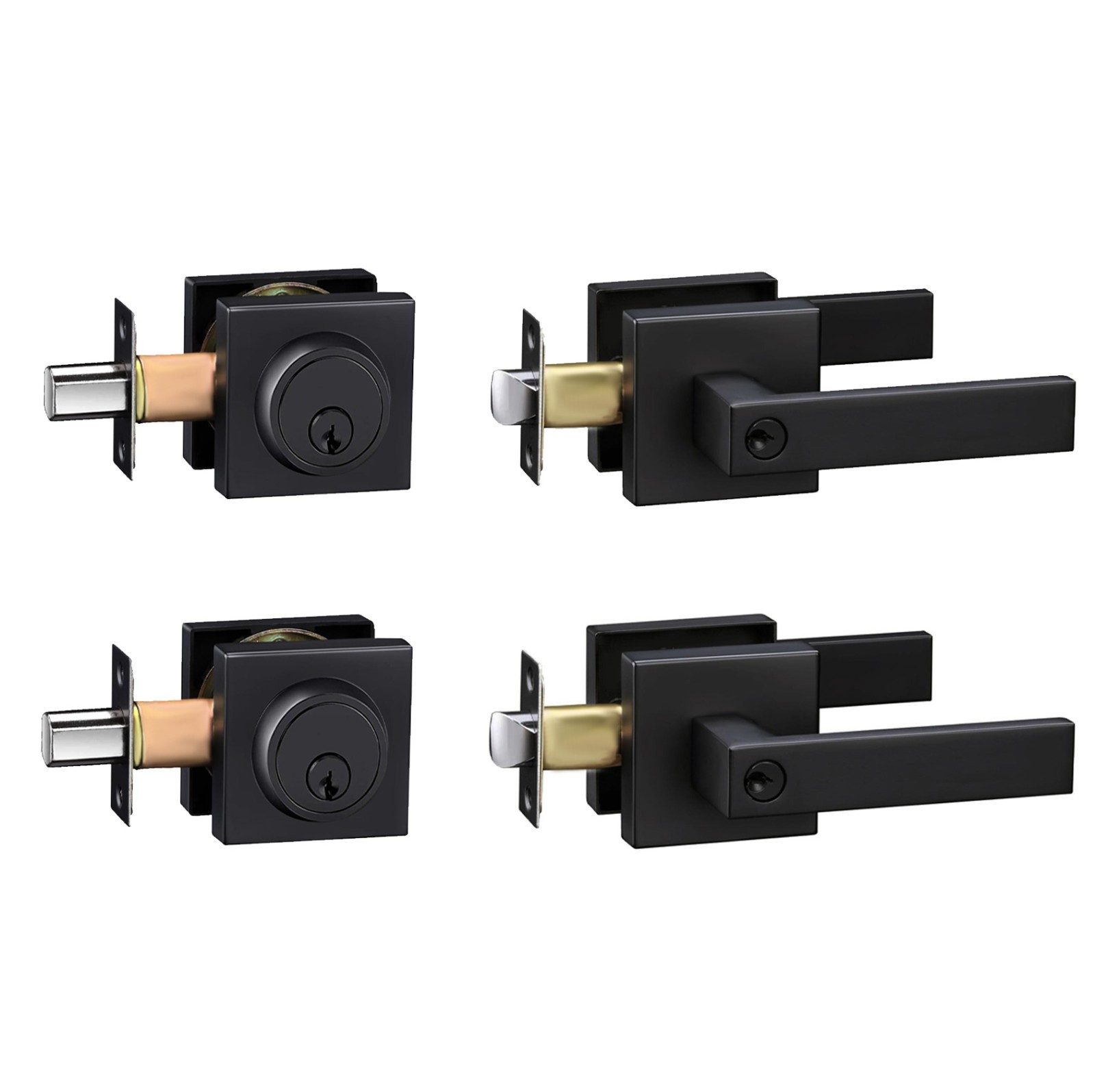 Front Door Lock Set,Keyed Alike Entry Door Locksets with Deadbolt,Black,2Pcakset