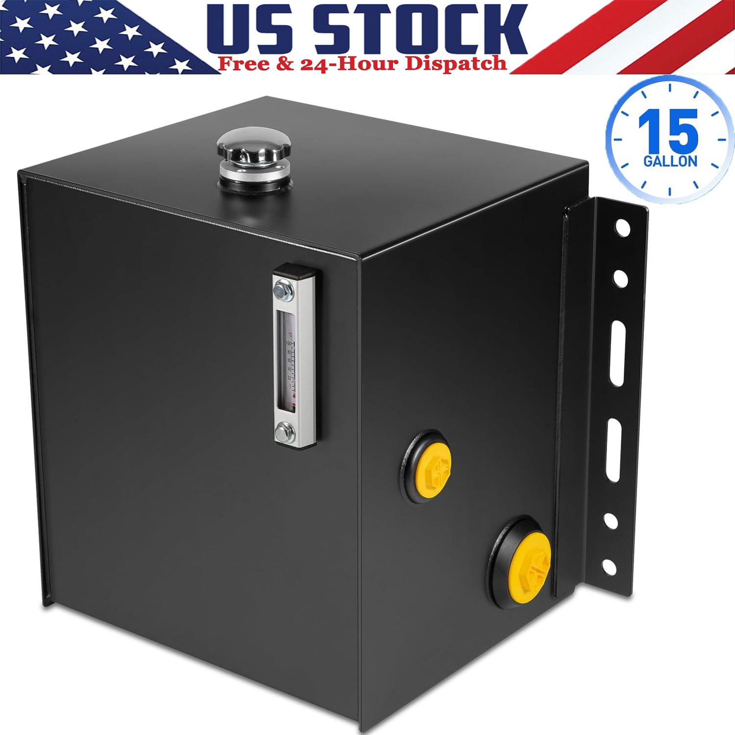 15-Gallon 14 Gauge Hydraulic Fluid Reservoir Tank w/ Breather Strainer Fill Cap