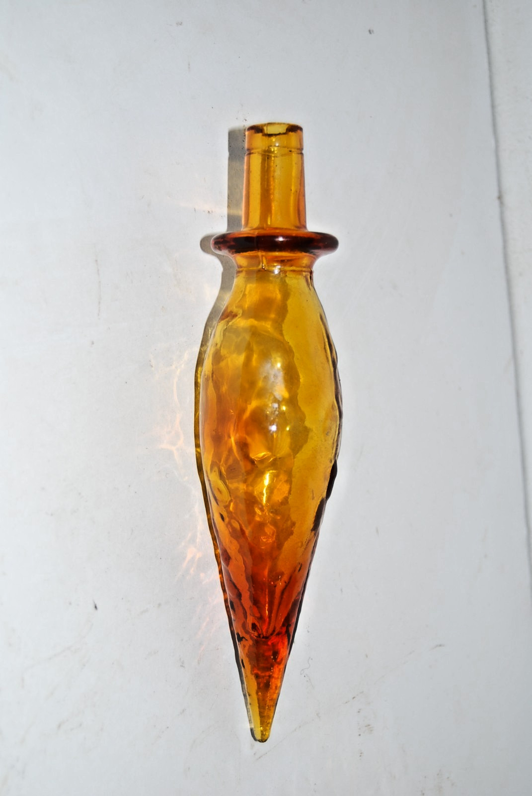 Vintage Empoli Honey Amber Crinkle Glass Decanter Bottle 23" Tall w/ Stopper