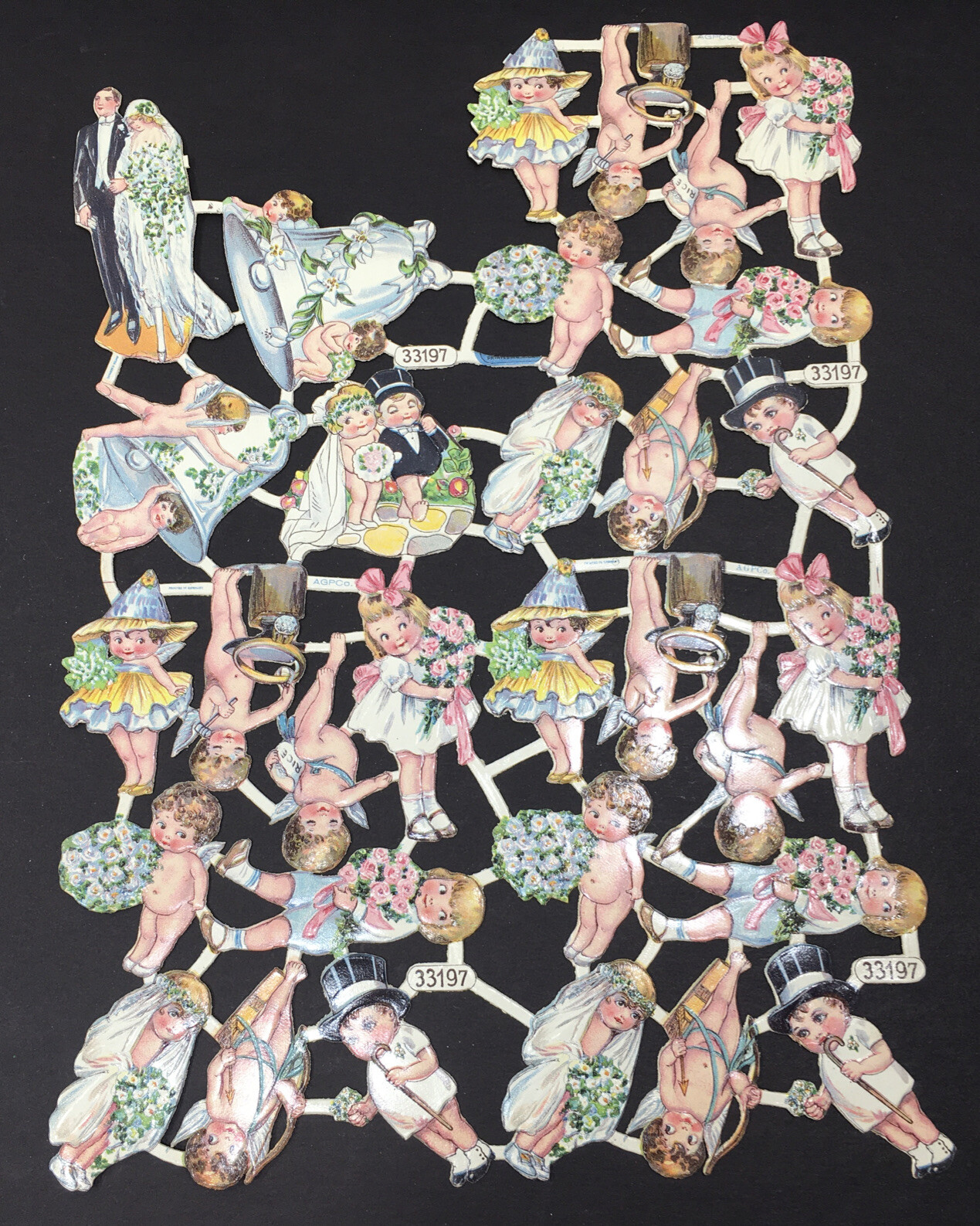 Vintage Germany AGPCO 33197 Victorian Wedding Cupid Die Cut Scrapbook