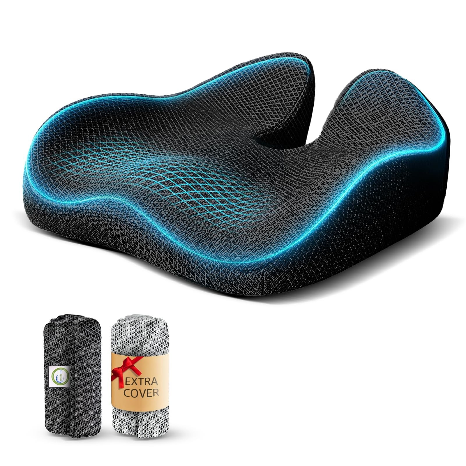 Extra Large Ergonomic Memory Foam Seat Cushion - 19"x17" for Tailbone & Sciatica