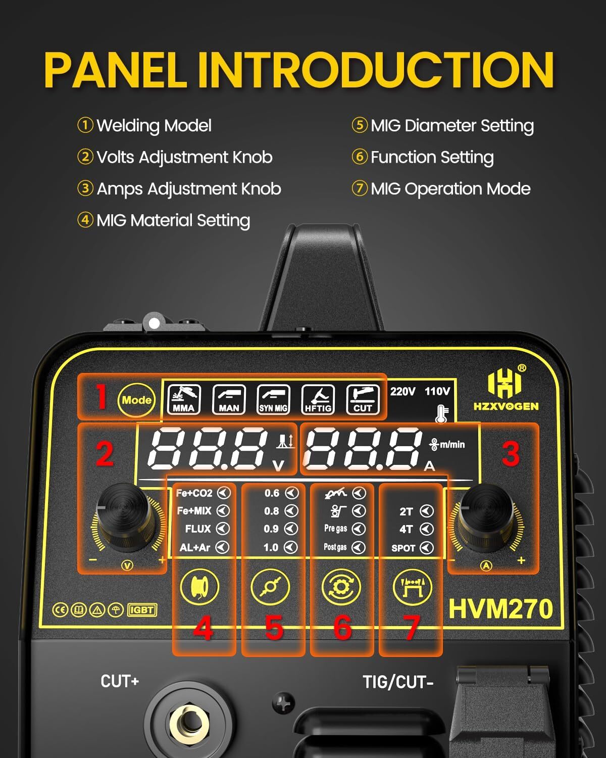 MIG TIG MMA CUT 6in1 Welder 250A 220V HF TIG Welder/40A Plasma Cutter with Spot