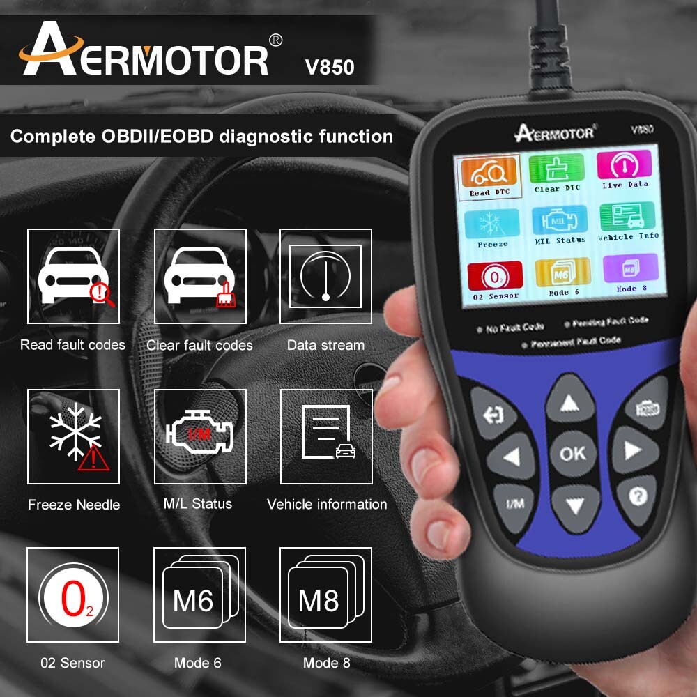 V850 OBD2 CAN OBDII Scanner Code Reader Car Diagnostic Scan Tool Check Engine