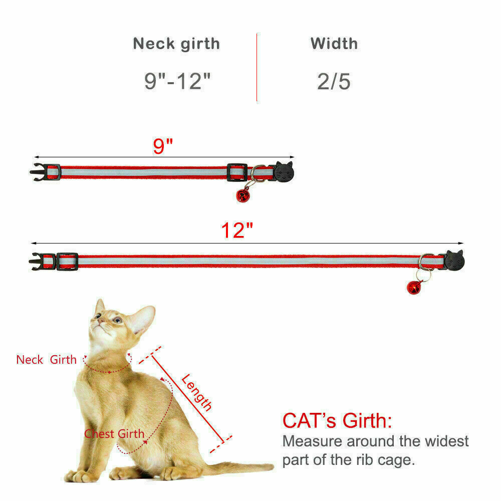 Reflective Nylon Cat Safety Collar with Bell for Cat Kitten Small Dog adjustable