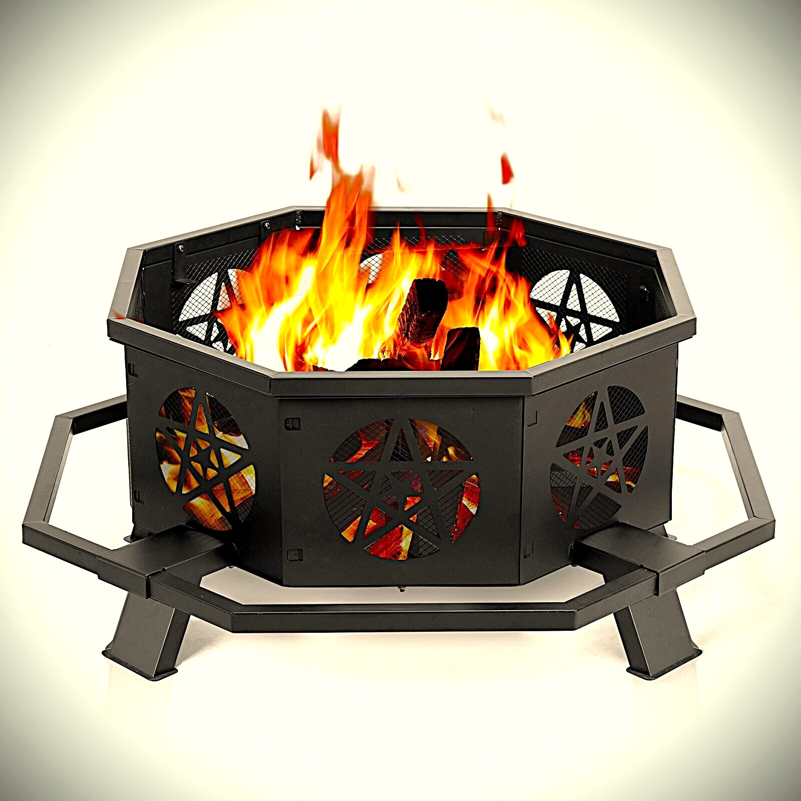 Large Heavy Duty 43" Octagonal Outdoor Wood Burning Fire Pit, Star Ventilation