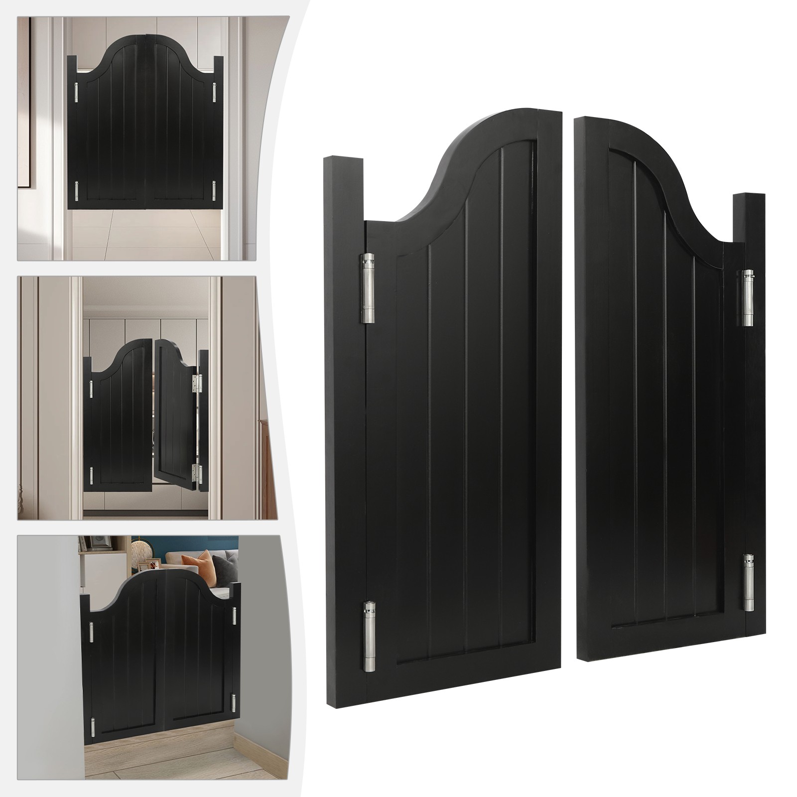 Black Entrance Partition Swing Solid Wood Door Pine Wood Partition Door for Shop