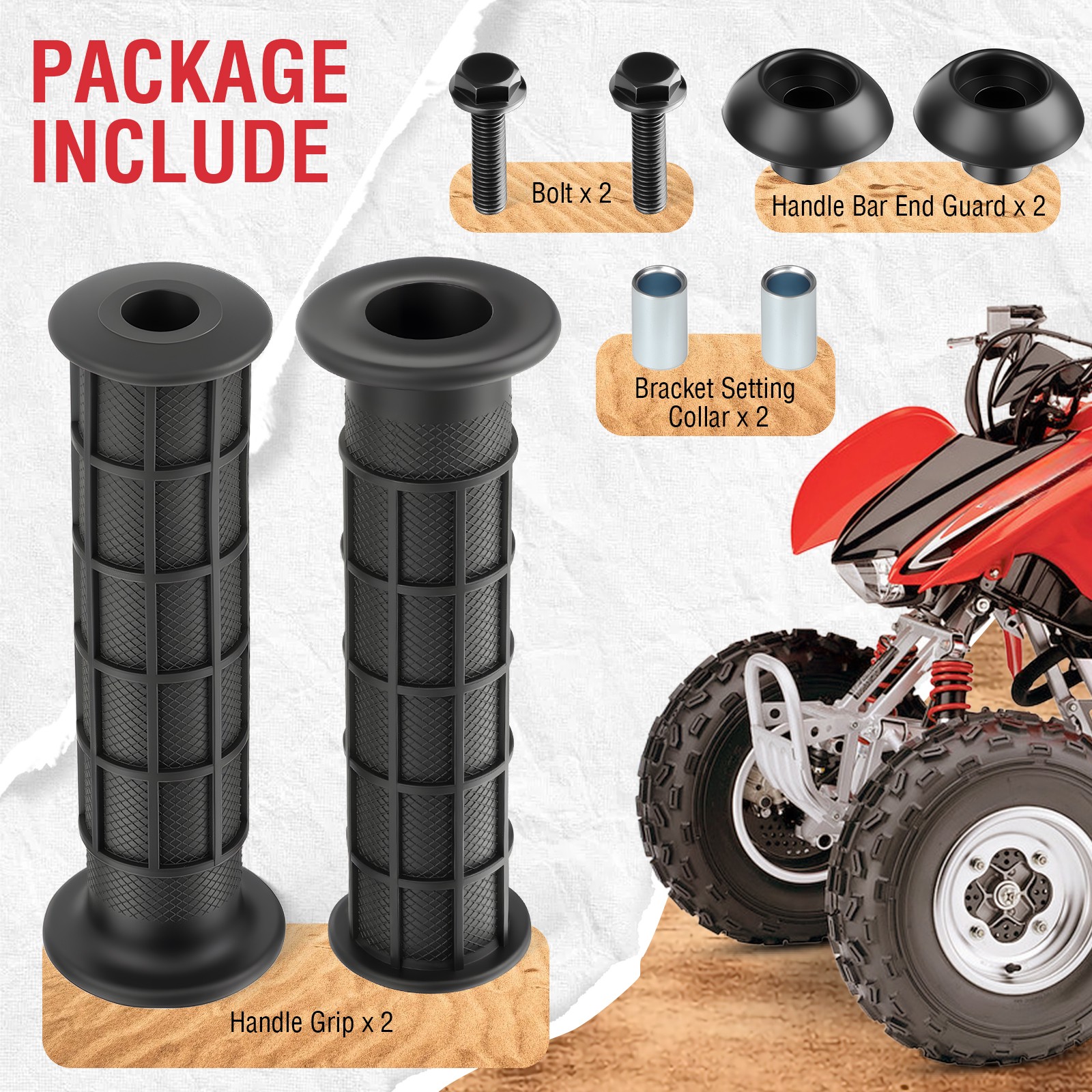 2 Handle Grip & Handle Bar End Guard w/ Screw for Honda FourTrax 125 250 300 350