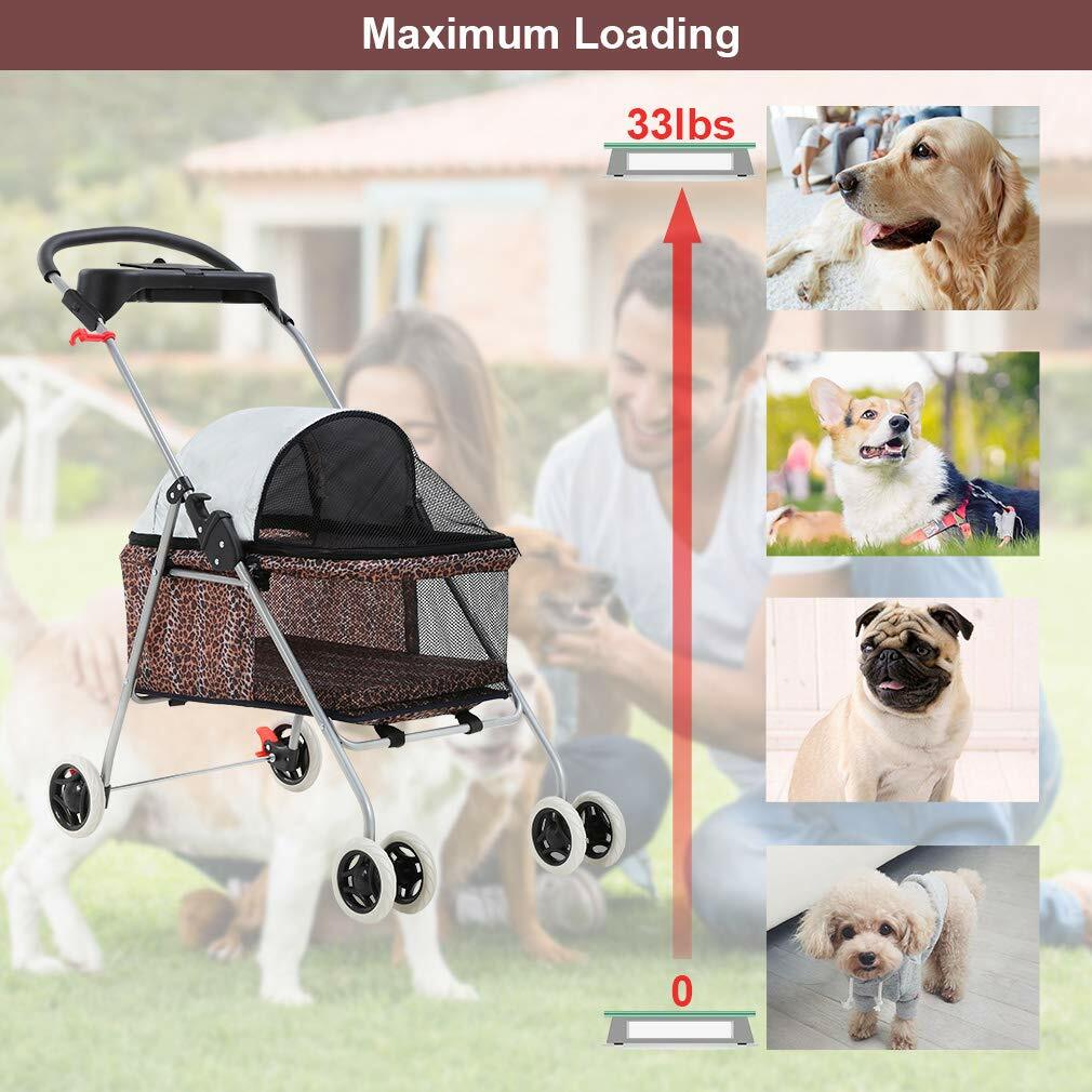 Pet Stroller 4 Wheels Posh Folding Waterproof Portable Travel Cat Dog Stroller