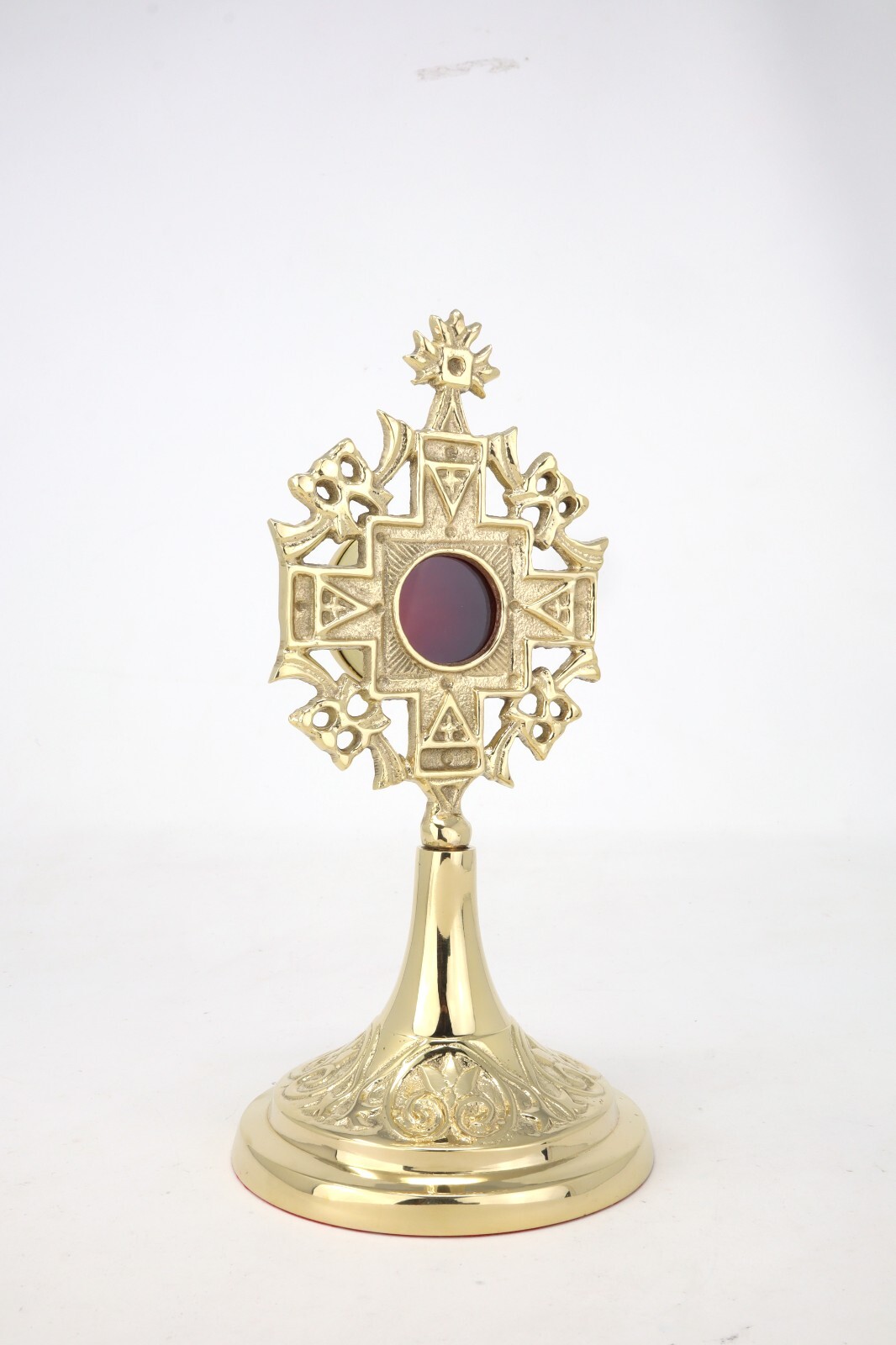High Polished Brass Ornate Jerusalem Cross Reliquary for Church or Home 8 In