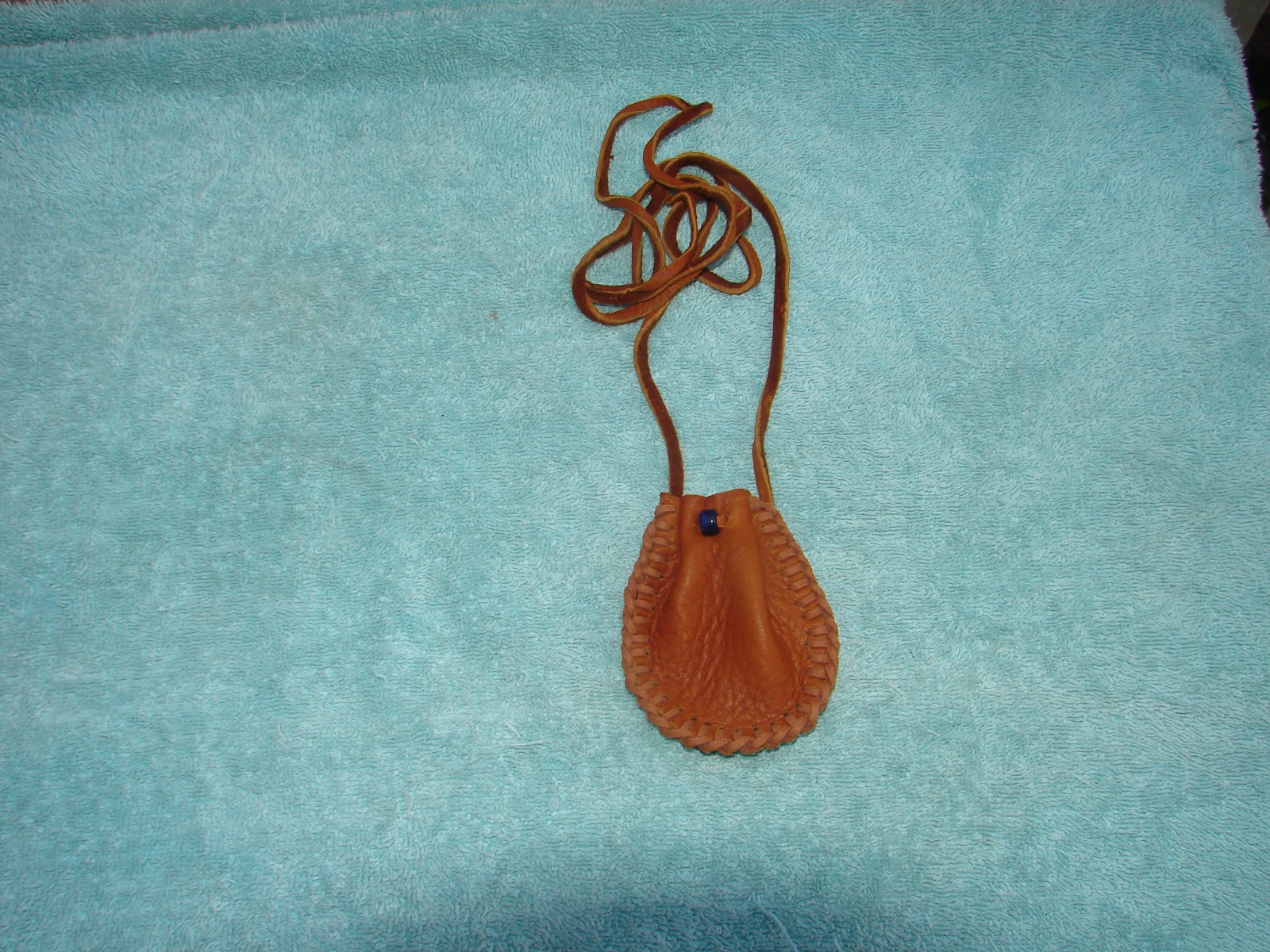 Deerskin Leather Medicine Bag, Native American Buckskin Necklace Pouch, 3"