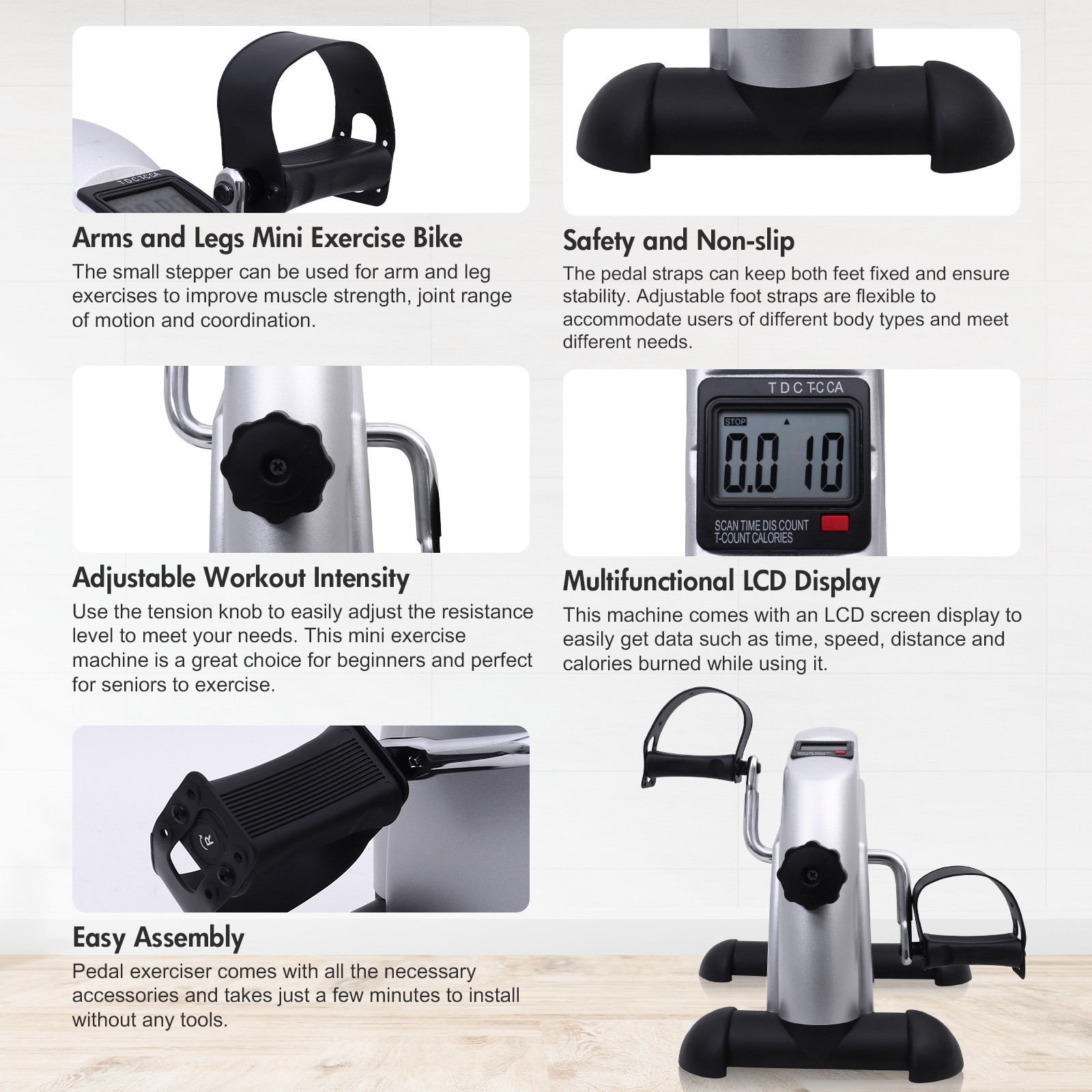 Portable Mini Cycle Bike Foot Pedal Exercise Machine Arm Leg Recovery Peddle US