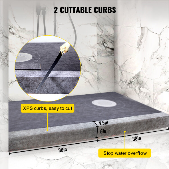 VEVOR Shower Curb Kit 38"x60" with Offset Drain ABS Waterproofing