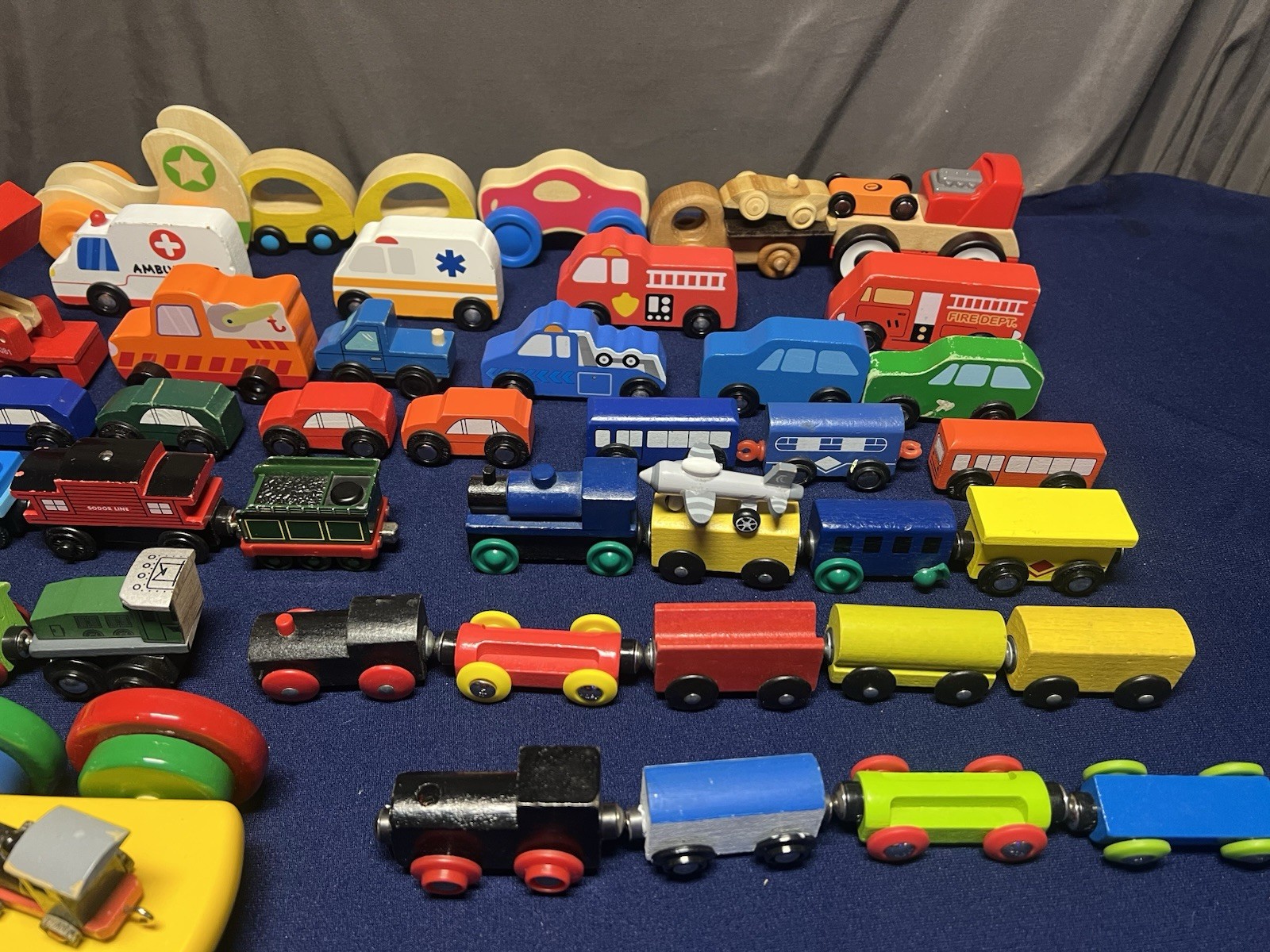 HUGE Lot Of 75 Wooden Trains Planes & Automobiles Various Brands Vtg-Now