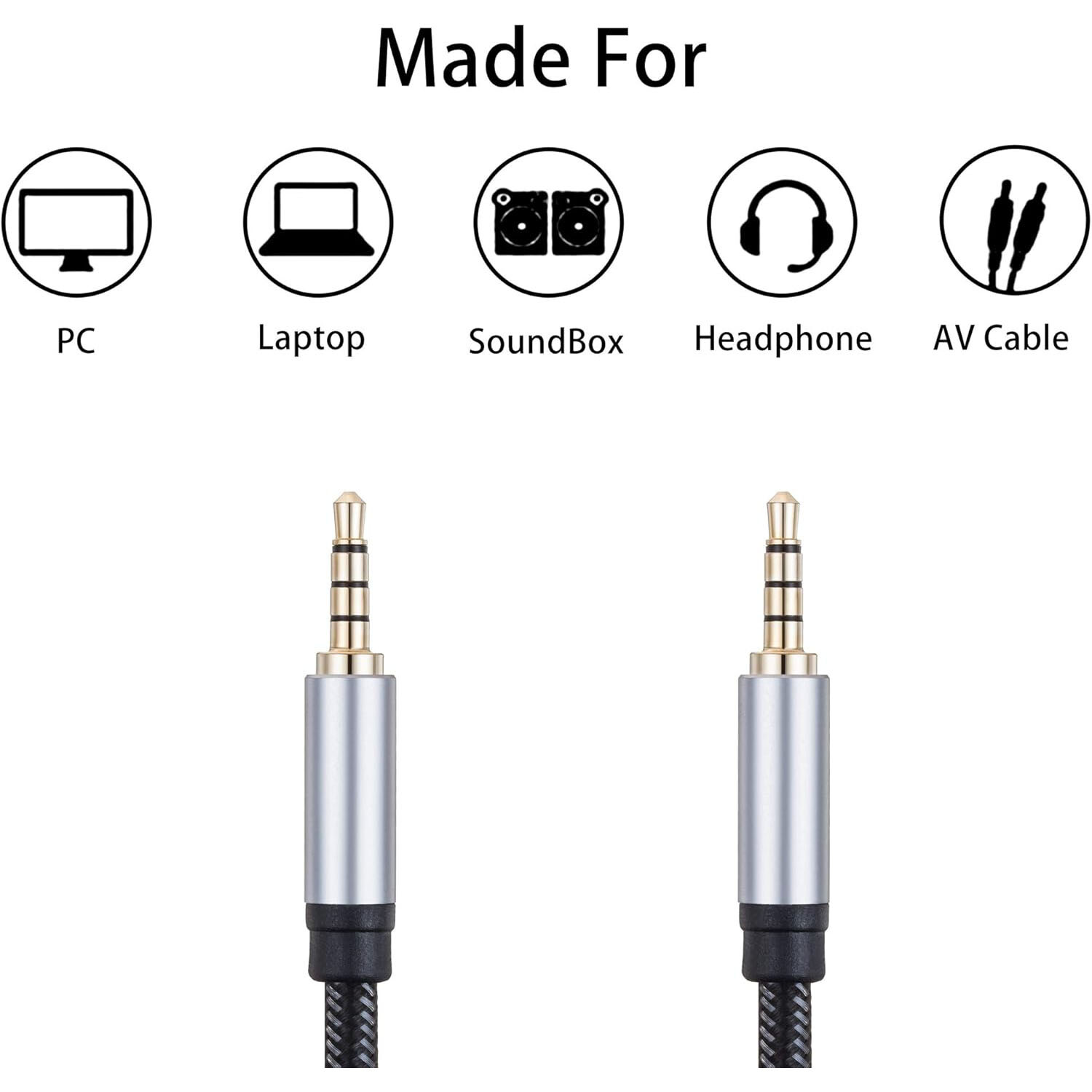 6FT 3.5mm AUX Audio Nylon Braided Cord Cable PC iPod Car Phone headphone lot