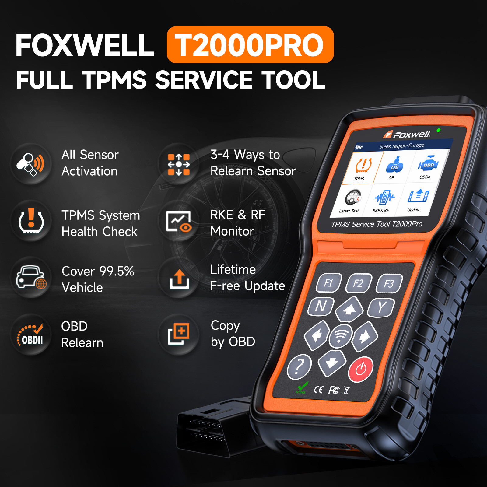 Foxwell T2000 PRO TPMS Programming Tool TPMS Relearn Reset OBD2 DTC Code Reader