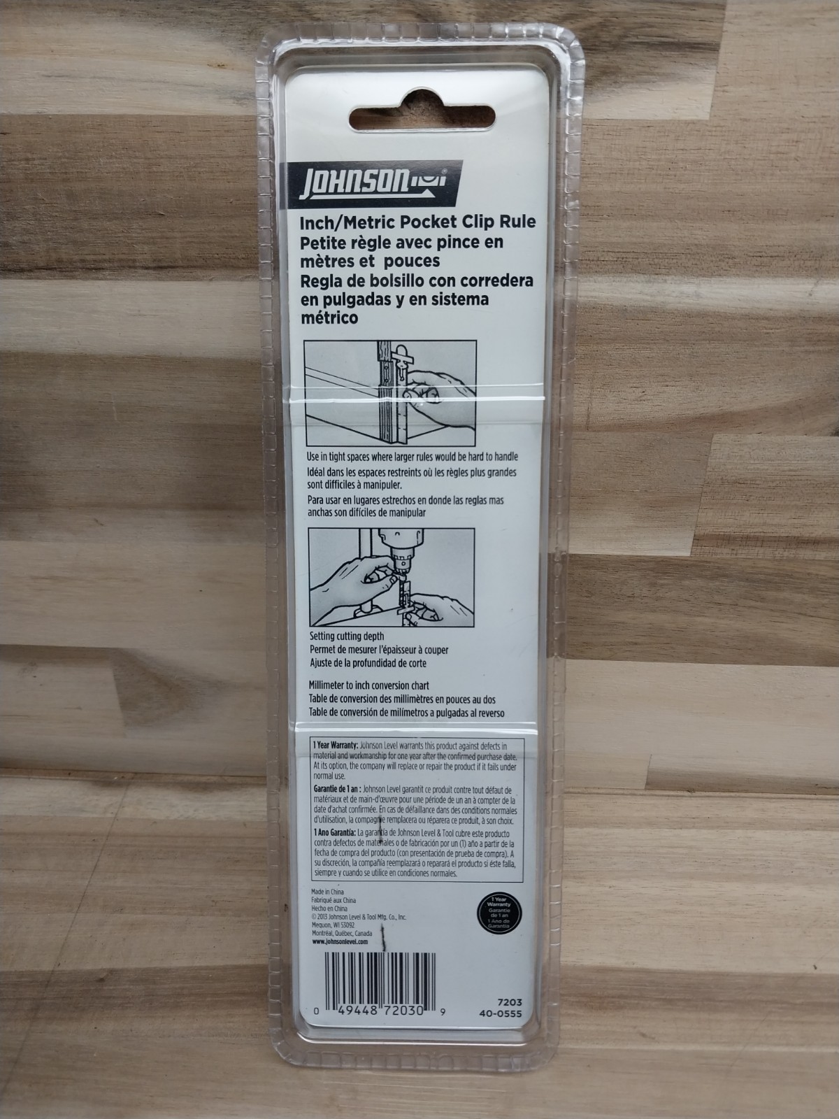 Johnson Sliding Pocket Clip Rule 6"/15cm 7203, 40-0555 Stainless Steel