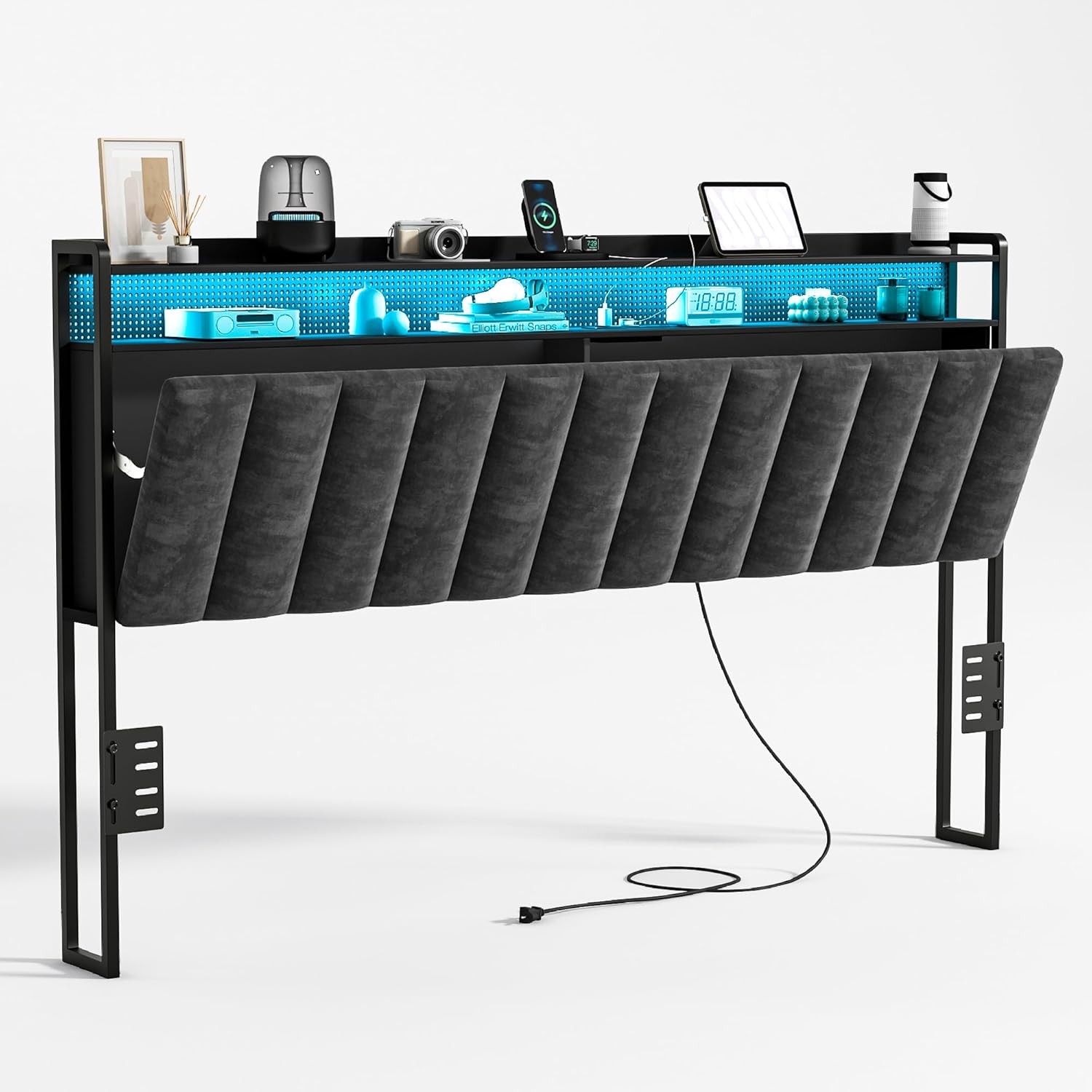 King Size Headboard Only, Upholstered King Headboard with Charging Station, Head