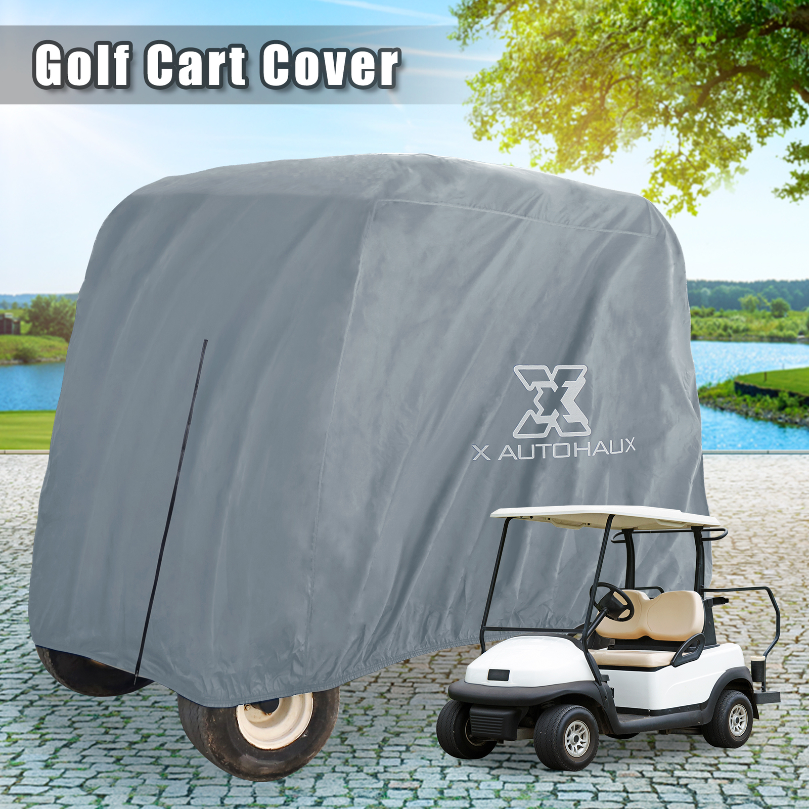 2 Passenger Golf Cart Covers 400D Sunproof Golf Cart Protective Cover Gray