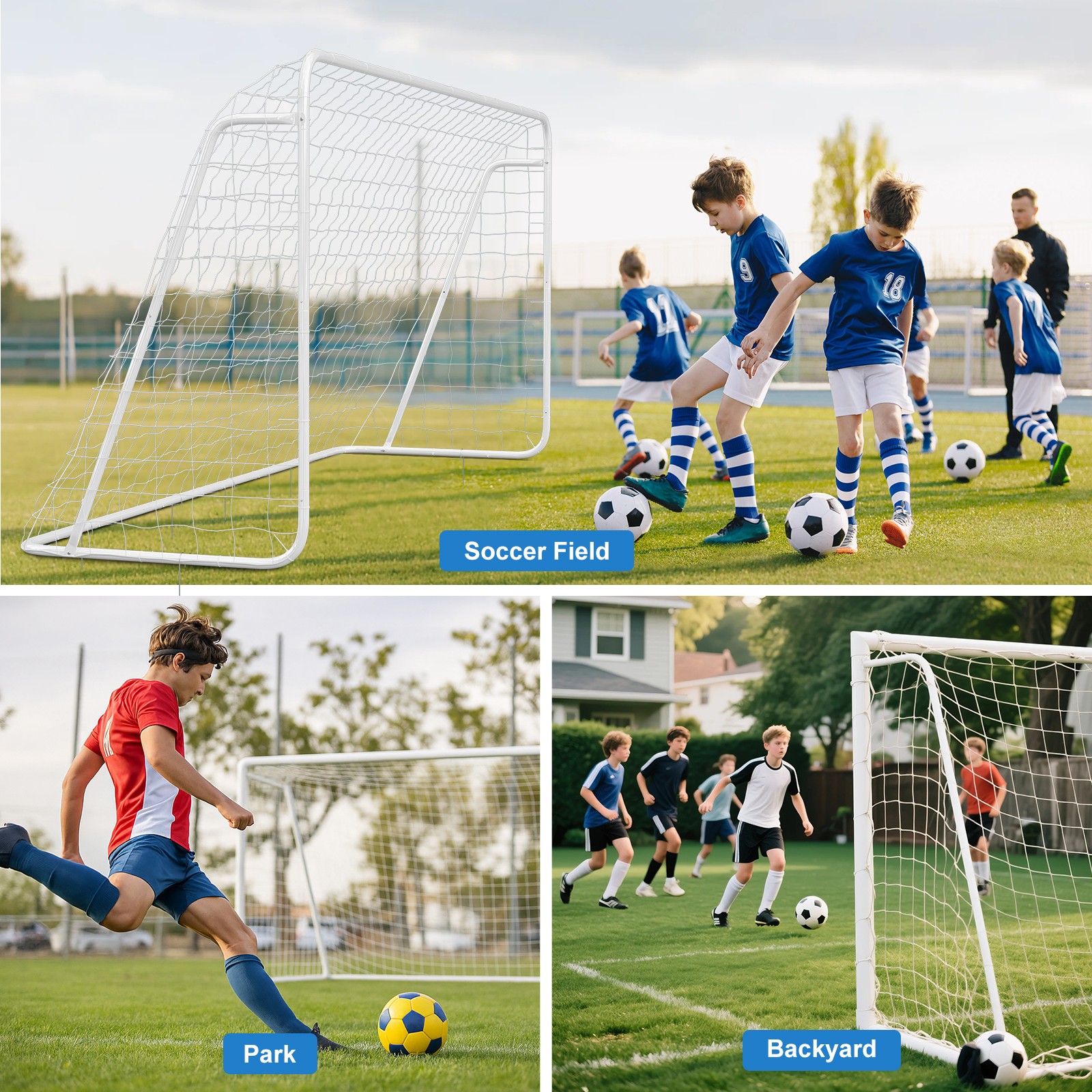 NAIZEA 12x6FT/16x7FT Soccer Goal 1.2"/ 2" Steel Soccer Goals & 6 Training Cones