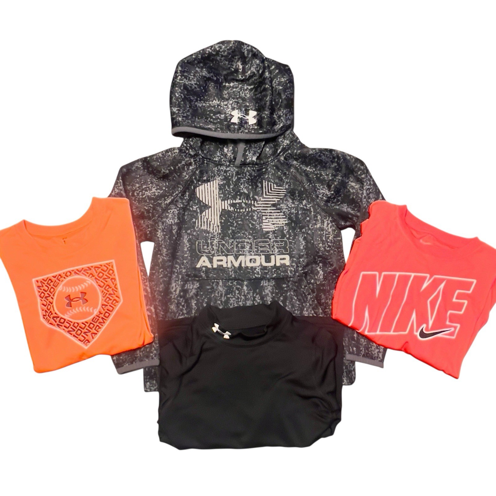 Lot Of 4 Under Armour Nike Sz 7 Boys Shirts Hoodie Fitted Loose Coldgear