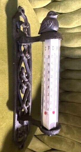 Metal Cast Iron Thermometer Bird Wall Indoor Outdoor Farmhouse Garden Decor NEW