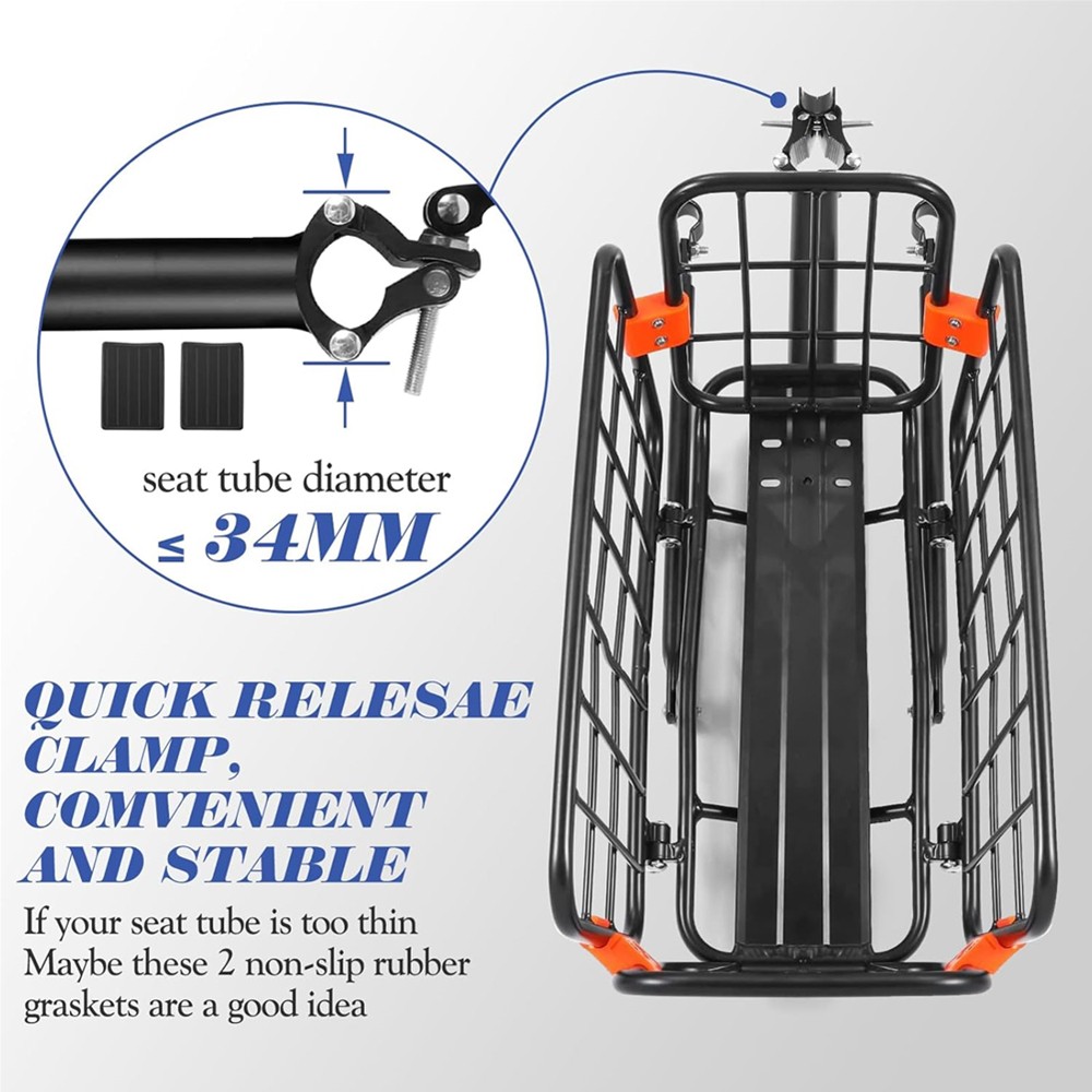 Rear Bike Rack with Basket Aluminum Alloy Adjustable Foldable Basket with Cord