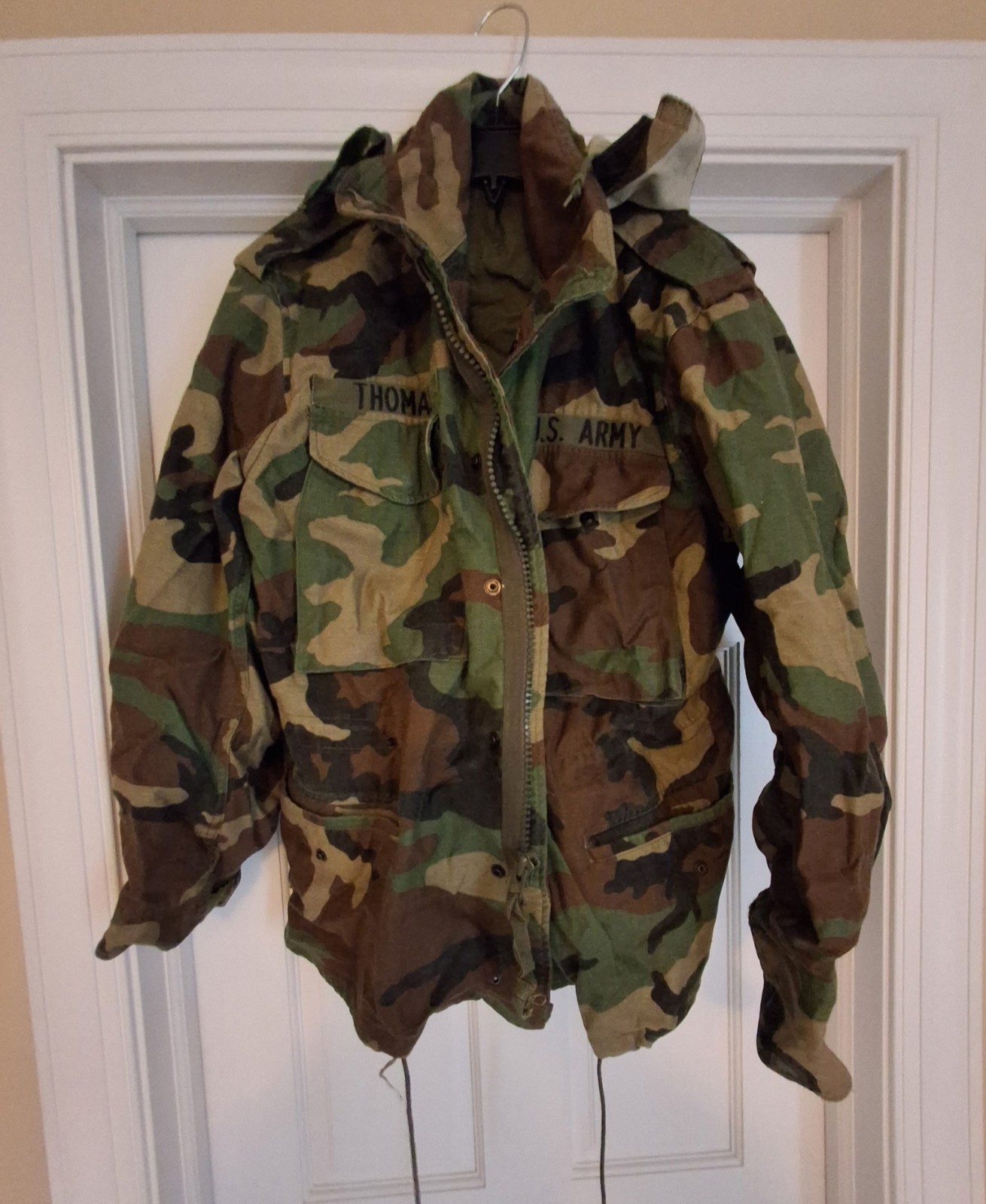Vtg US Army Woodland Camo Cold Weather Field Coat Mens Small Military Jacket