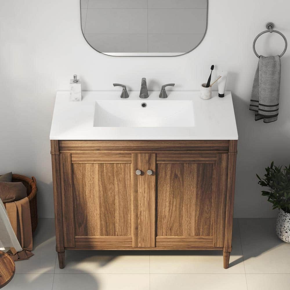 Eridanus Tucson 36"x18" Vitreous China Vanity Top White Single Sink 3-Hole 8"