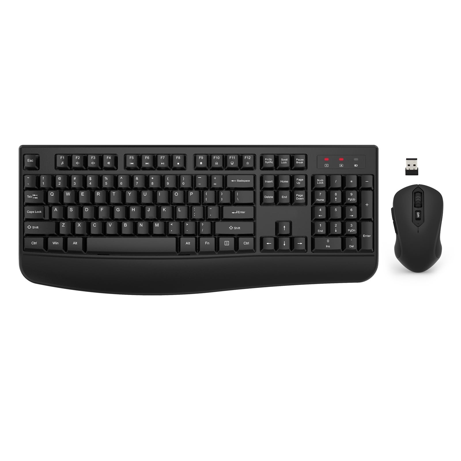 Wireless Keyboard and Mouse Combo, 2.4G Full Size Wave Keys Ergonomic Keyboard