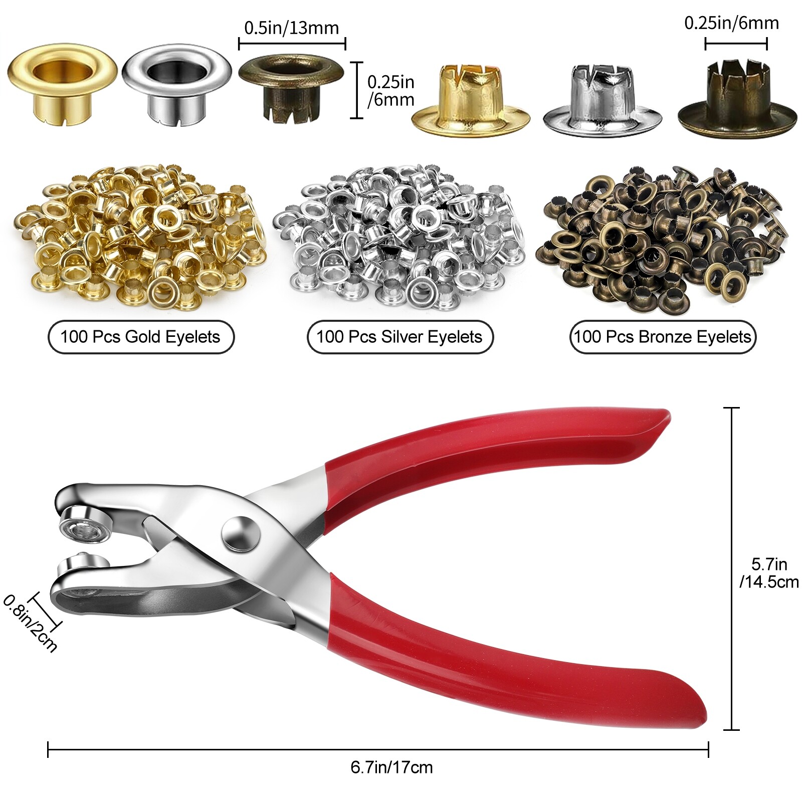 300pc 1/4 inch Grommet Eyelet Hole Punch Plier Tool Kit for Leather Canvas Craft