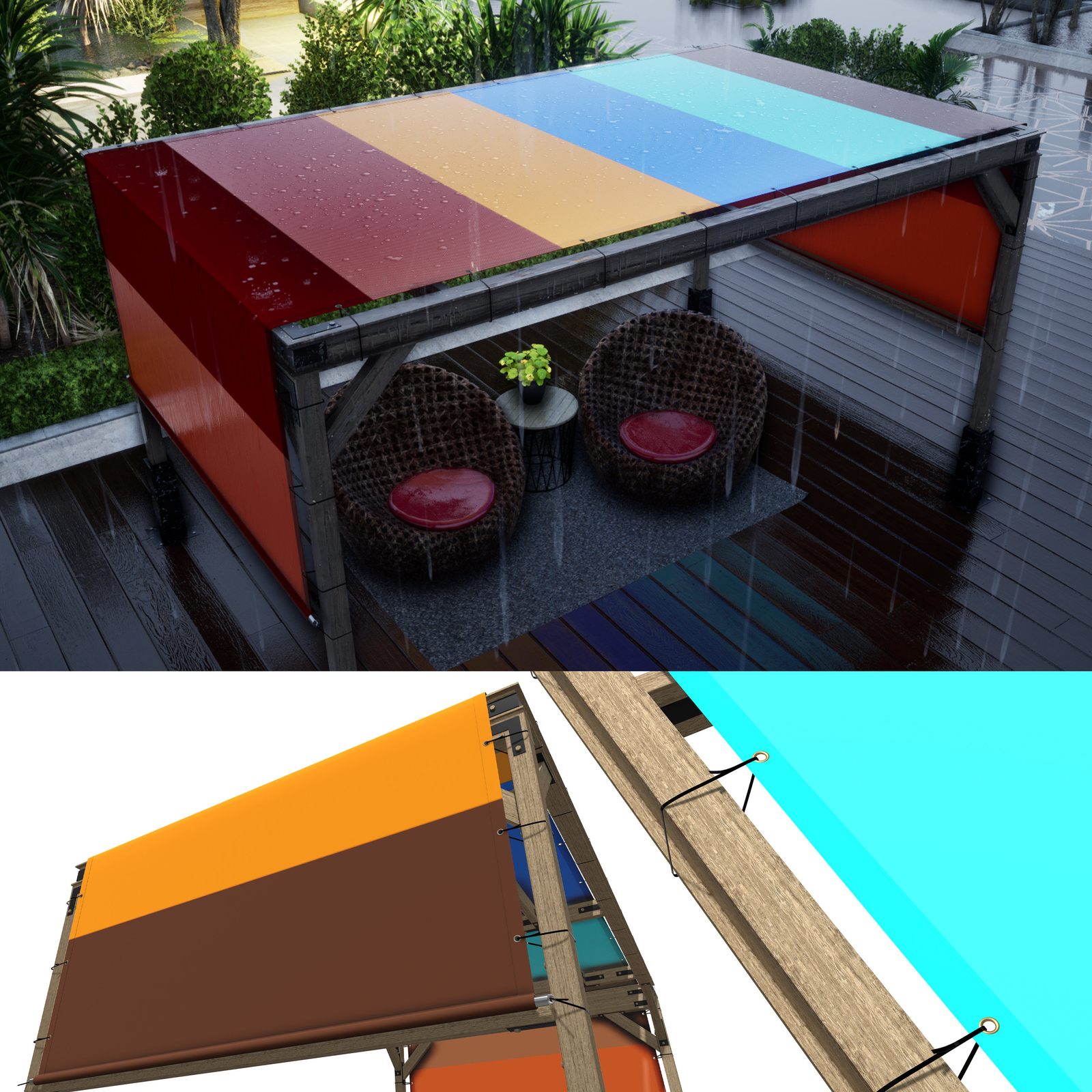 ColourTree Waterproof Pergola Sun Shade Replacement Canopy, Rainbow