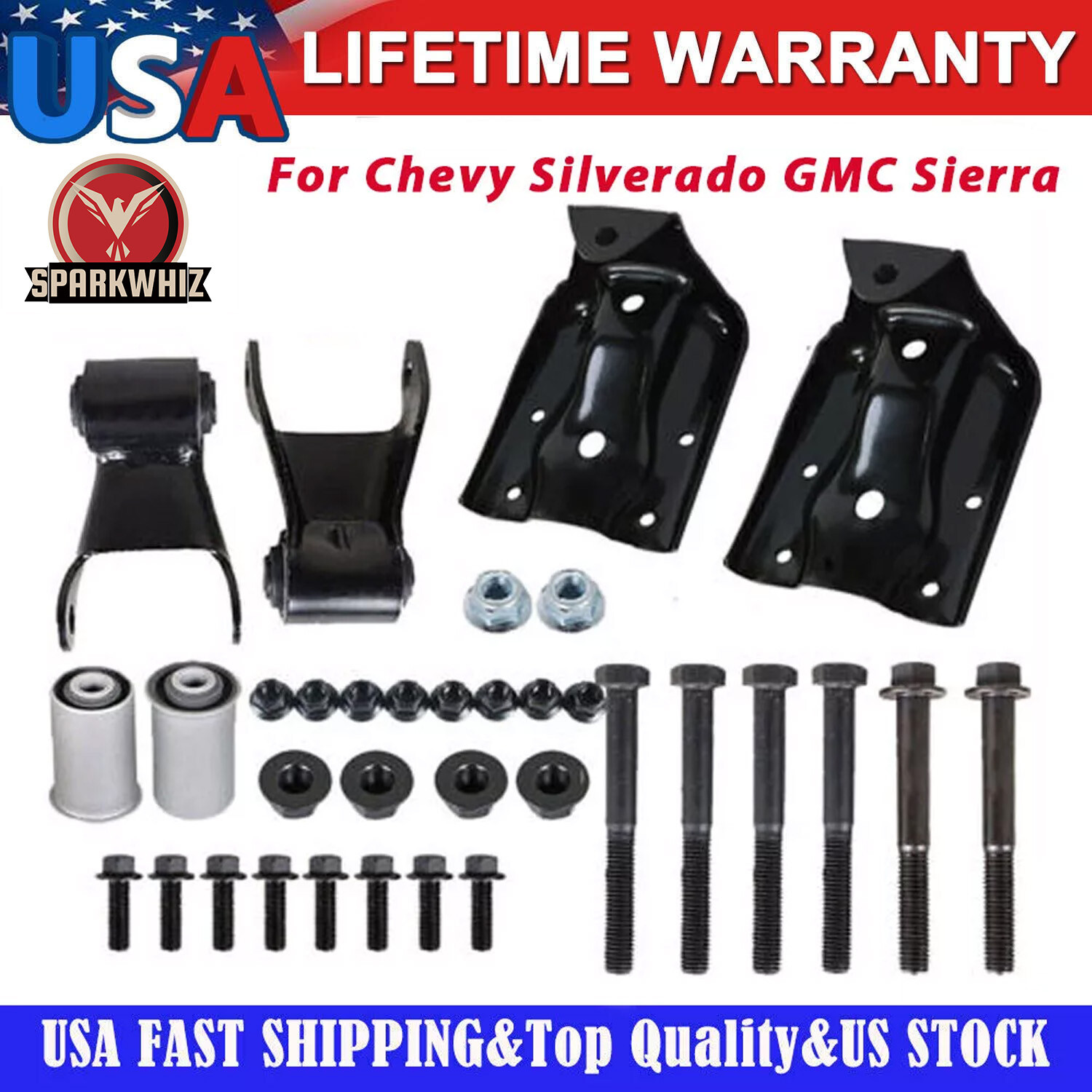 Rear Leaf Spring Hanger Bracket and Shackle Kit For Chevy Silverado GMC Sierra