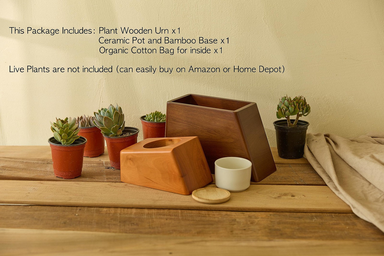 AspenStudio Plant Urn for Adult Human Ashes Cremation Wooden Standard, Wood