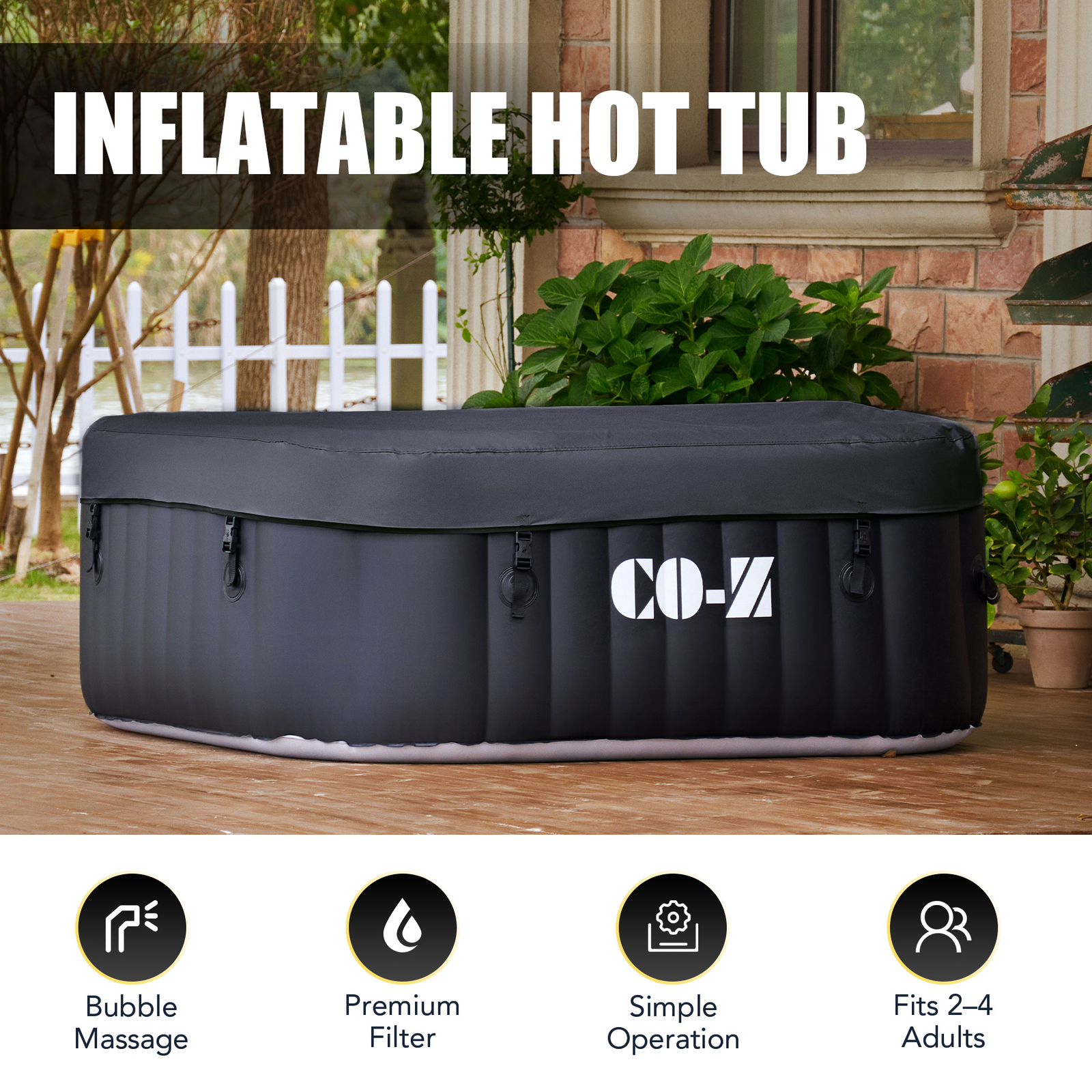 CO-Z Portable Inflatable Hot Tub Spa plus 130 Air Jet 5-7 Person Round, Outdoor