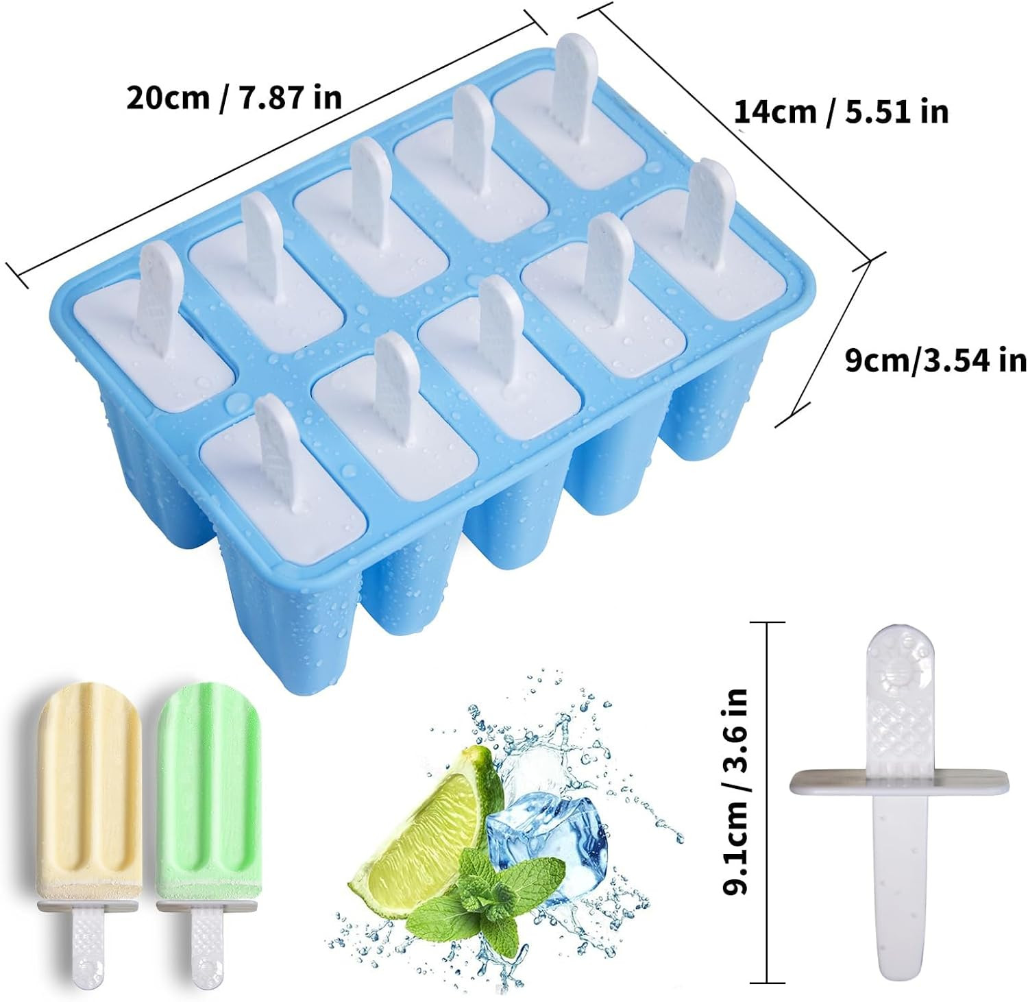 10-Cavity Silicone Popsicle Molds DIY Ice Pop Maker Ice Crea Molds
