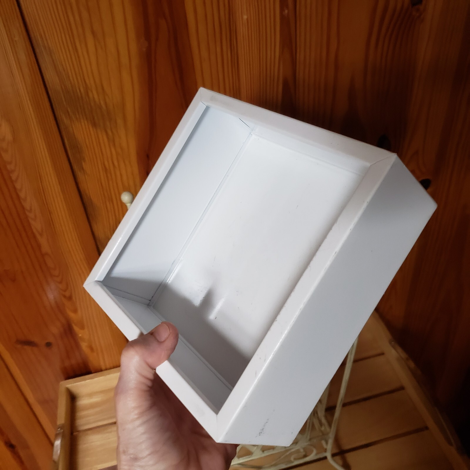 Vtg Umbrella/Walking Stick Cane Holder/Stand Beige Metal Design 16.5" W/Tray