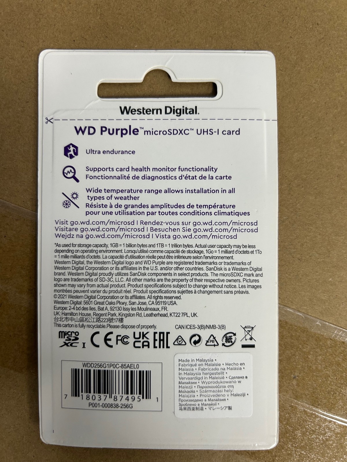 Western Digital WD Purple SC QD101 256GB Smart Video Surveillance microSDXC Card