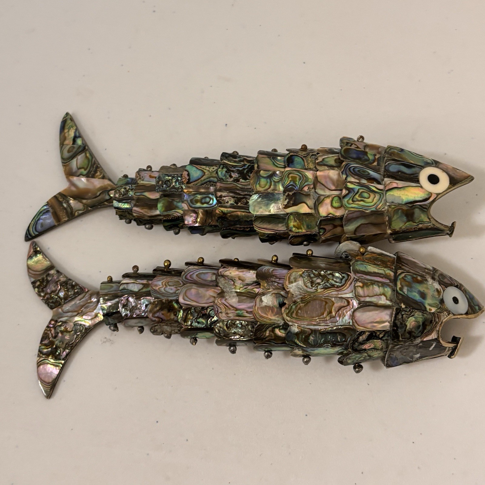 Vintage Abalone Articulated Fish Bottle Opener Mexican Lot Of 2