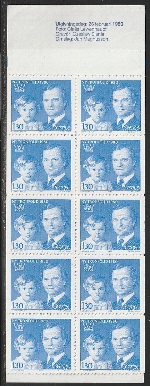 Sweden    1980   Sc # 1318a   Princess & Gustaf   Complete  Booklet   MNH