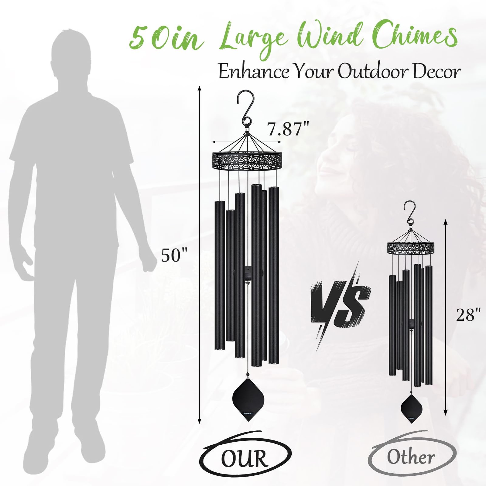 Large Wind Chimes for Outside Deep Tone,50" WindChimes Outdoors Unique Black