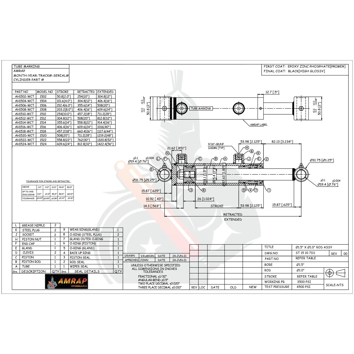 1.5x24 Hydraulic Cylinder-1.5" Bore, 24" Stroke -Welded Cross Tube Cylinder(new)