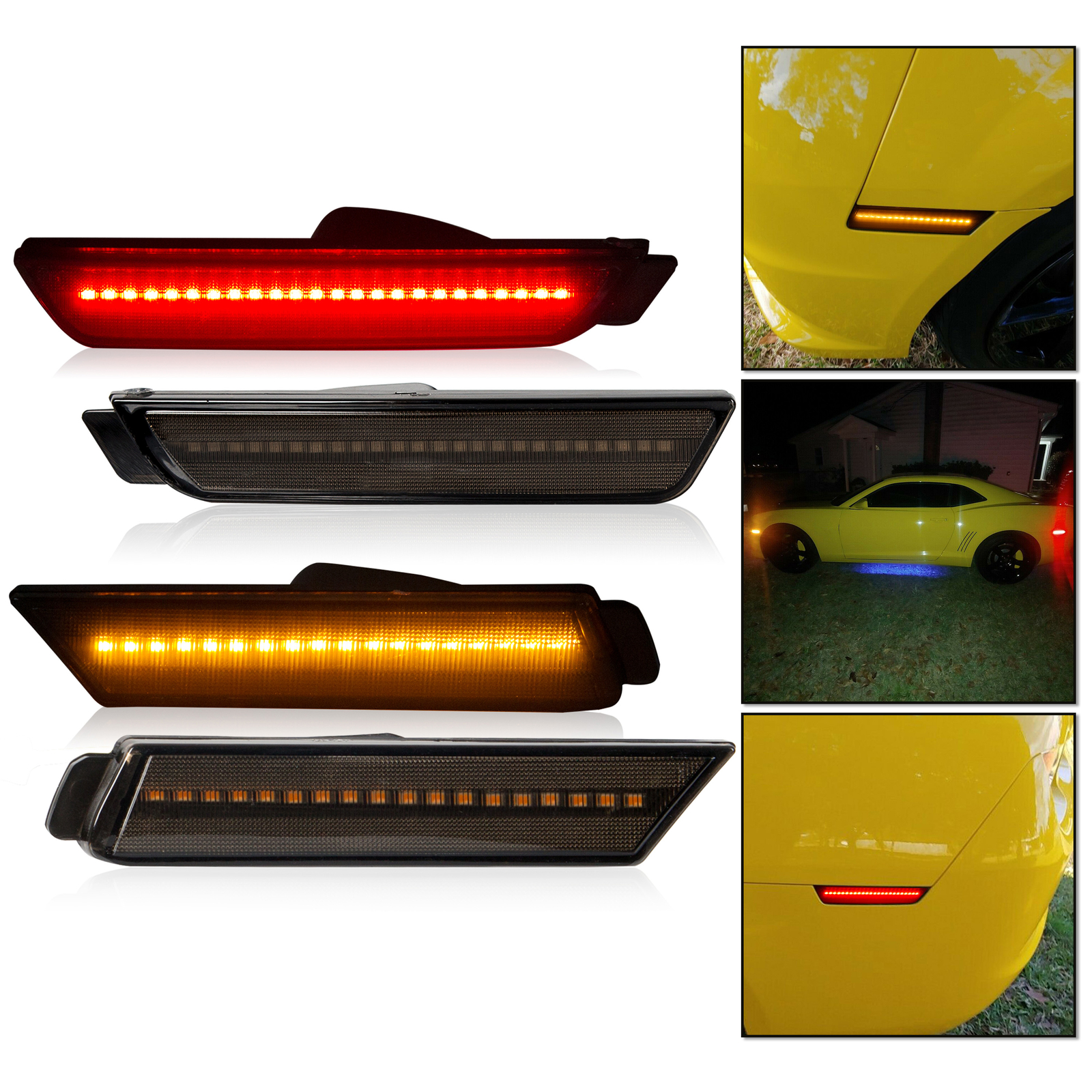 4PCS LED Bumper Side Smoked Marker Light Lamps Set For 2010-2015 Chevy Camaro