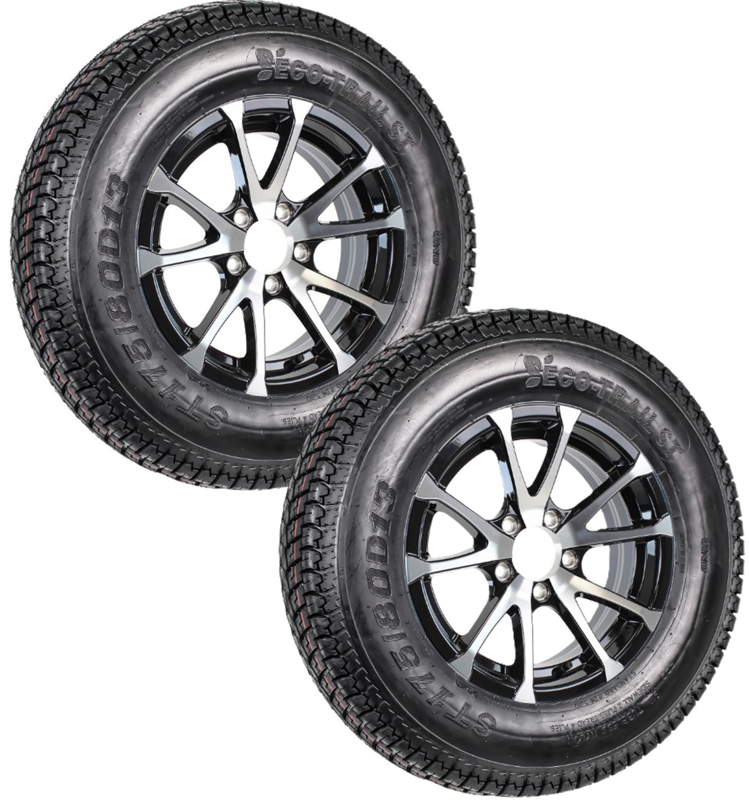 2-Pack Aluminum Trailer Tire Wheel ST175/80D13 5 Lug 4.5 Center Avalanche Black