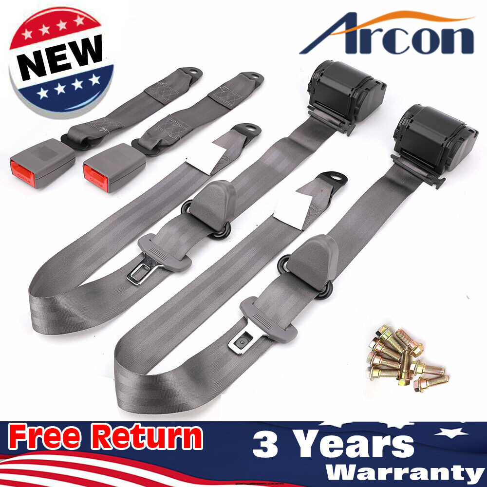 2Set Retractable 3 Point Safety Seat Belt Straps Car Vehicle Adjustable Belt Set