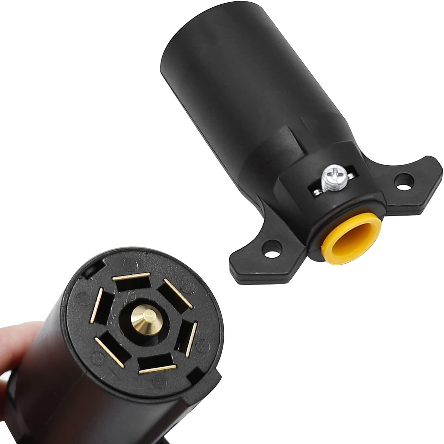 Pair 7 Way Round RV Style Trailer Light Plug Connector Replacement End Blade Euo