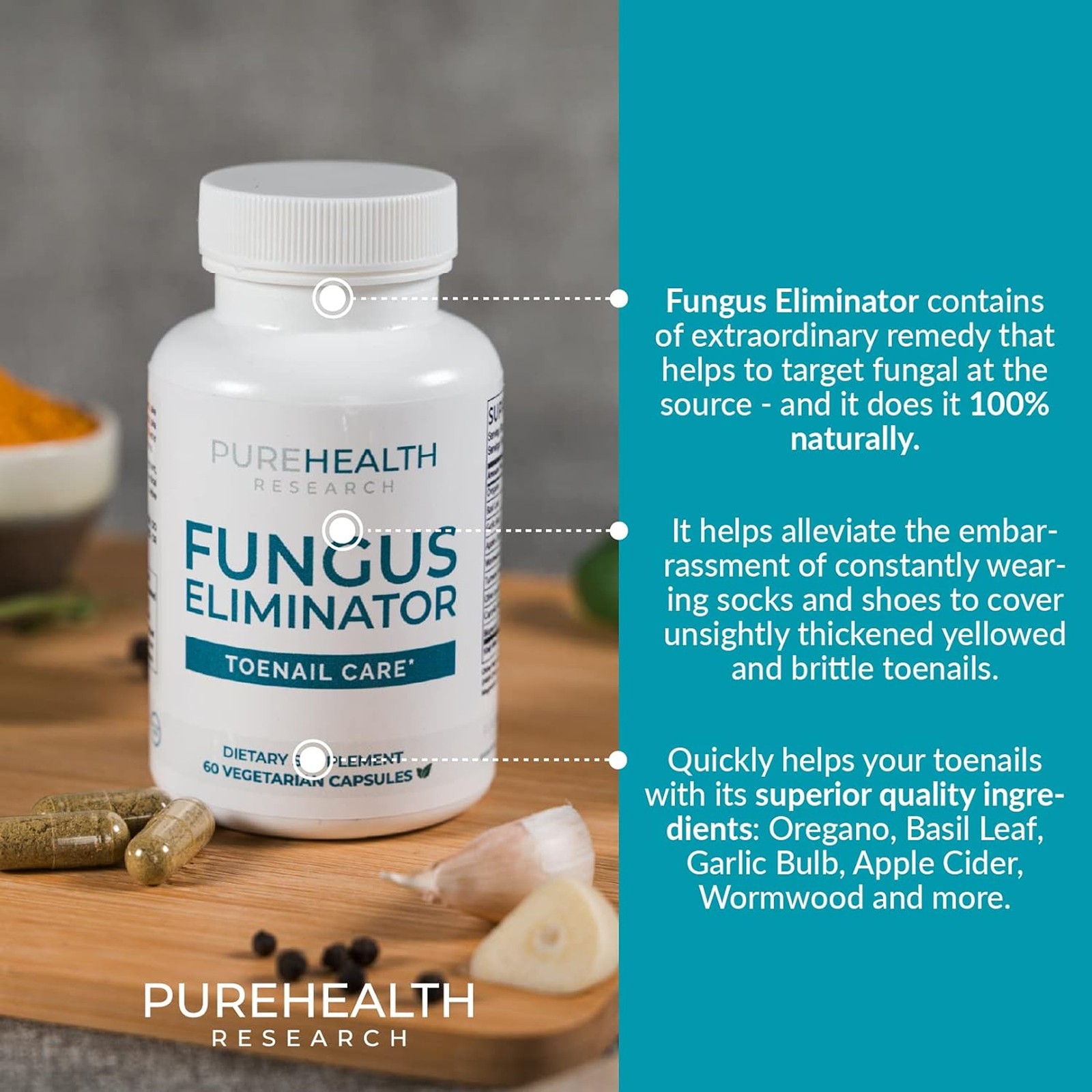 PureHealth Research Fungus Eliminator - Toenail Care, Oregano, Garlic, Wormwood