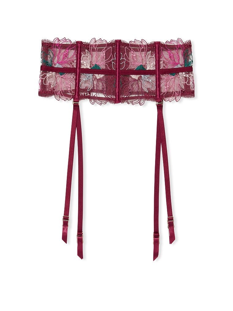 Victoria's Secret LUXE LINGERIE 2 Piece Set Unlined Panty + Garter Burgundy