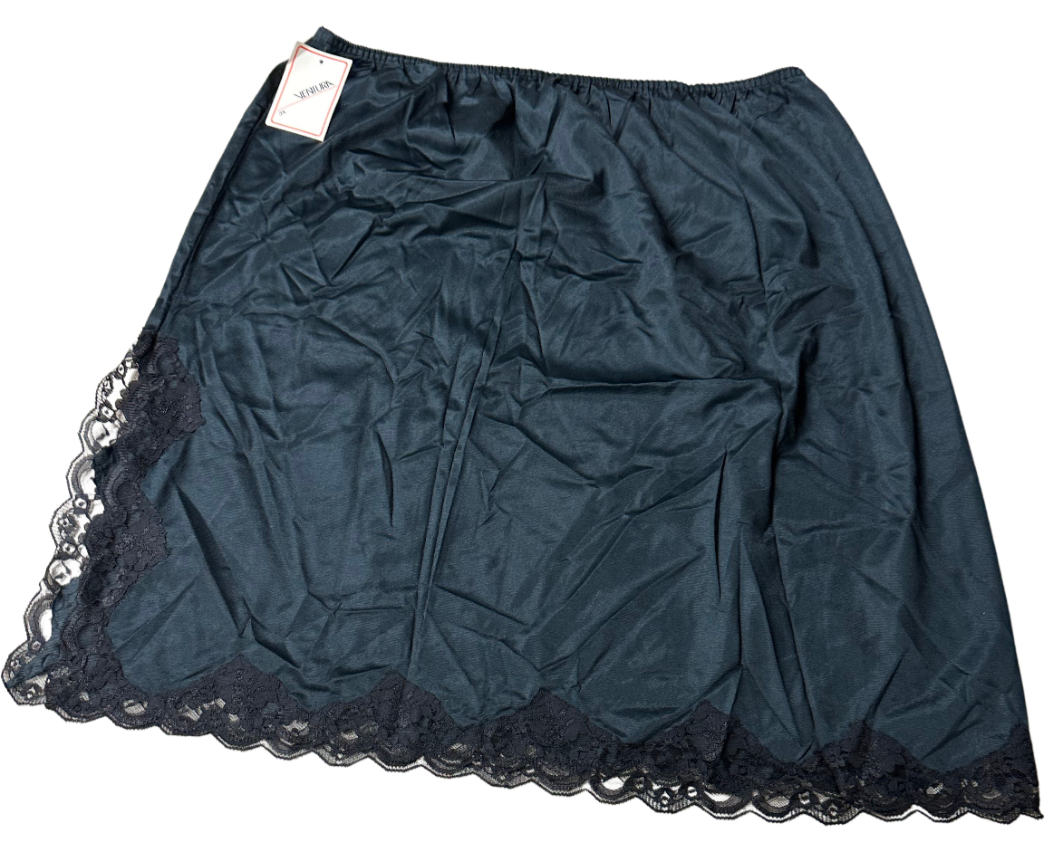 Ventura Plus Size Nylon Half Slip 25" Long 3X BLACK GREEN (Side Slit) #4743 NWT