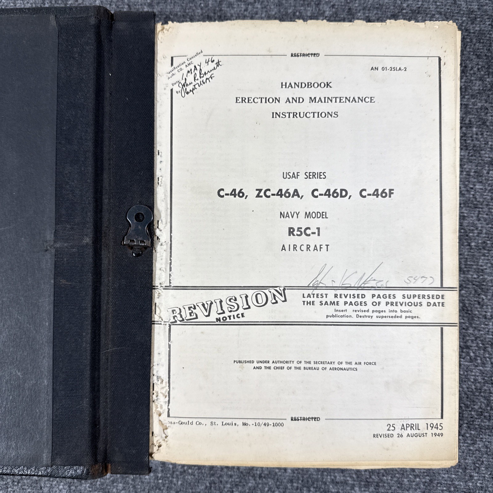 Rare 1945 A.A.F. Publications AN 01-25LA-2 Air Force Aircraft Maintenance Manual